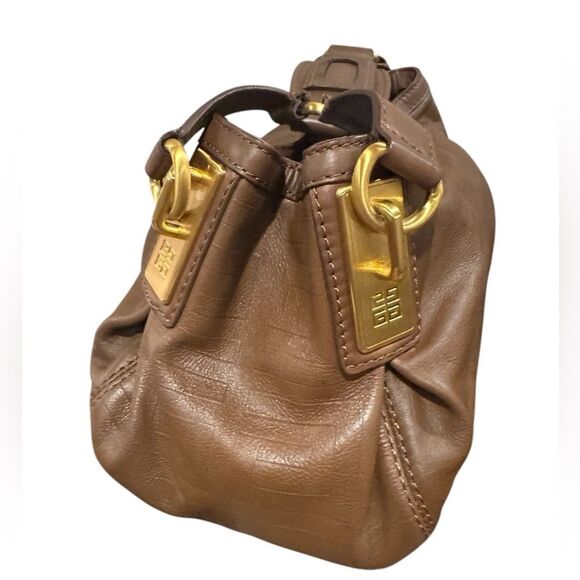 Auth Givenchy Brown Embossed Leather Small Shoulder Bag Hobo - Picture 7 of 16